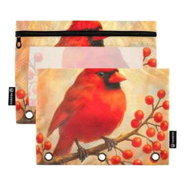 Imagem de GAIGEO Pasta feminina com 3 argolas, bolsa de lápis, fichário com zíper, bolsa de lápis personalizada, bolsos transparentes para encadernação cardinal vibrante, 25 x 18 cm, 2 pacotes