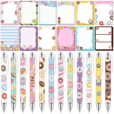 Imagem de Dispowreath 24 peças de notas adesivas de donuts com canetas, lembrancinhas de festa de donuts, presentes autoadesivos, blocos de notas fofos, canetas esferográficas de tinta preta para festa de