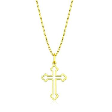 Imagem de Corrente Cadeado 70cm Pingente Crucifixo Ouro 18k Masculino - DR Joias