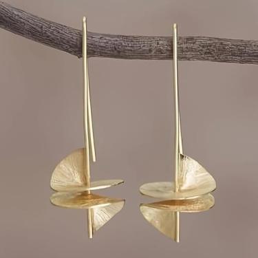 Imagem de Brincos giratórios dourados estilo simples vintage com haste de ferro, design inovador moderno para uso diário, acessório para todas as estações, brincos peculiares