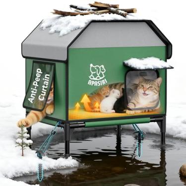 Imagem de Apasiri Casa de gato aquecida ao ar livre para o inverno: isolada com almofada de aquecimento, abrigo de inverno indestrutível à prova de intempéries, suporte elevado para manter o interior seco para