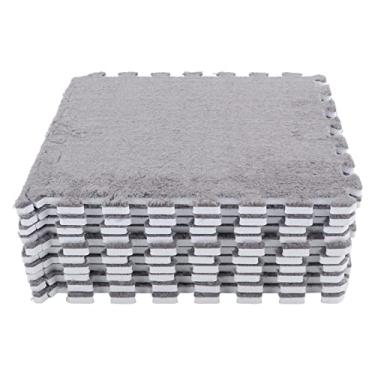 Imagem de Naroote Conjunto de Tapete de Bloqueio de Espuma de Pelúcia Destacável, Seguro Macio para Quarto de bebê, Tapete de Espuma de Pelúcia de 10 Peças (Cinza)