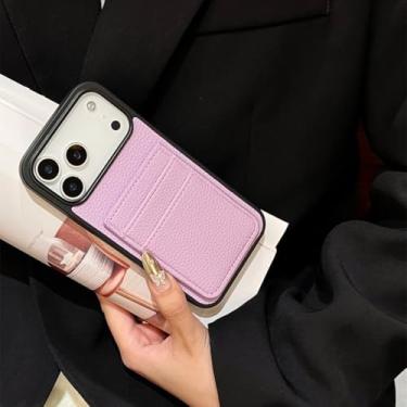 Imagem de HTVJFXCapa protetora tipo carteira em couro PU com estampa de lichia e suporte duplo para cartões para iPhone 13 Pro Max (para iPhone 13 Pro Max/Vermelho Rosado)