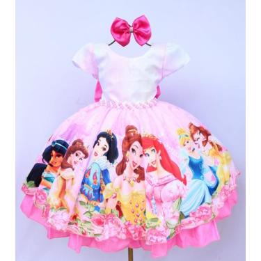 Imagem de Vestido Infantil Festa Temático Princesas E Tiara - Pingo De Gente Kid