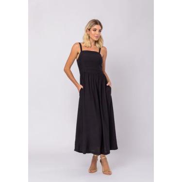 Imagem de Vestido Midi Alfaiataria Bolsos Preto Salvatore, GG