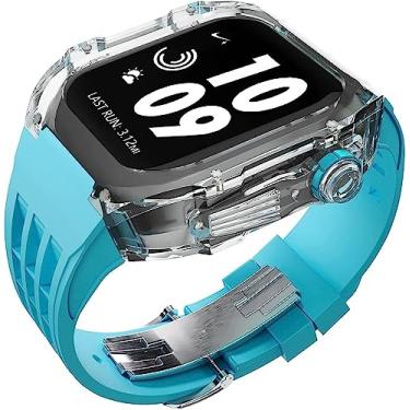 Imagem de JDIME Pulseira de borracha esportiva transparente transparente com flúor, para Apple Watch 8, 7, 6, 5, 4 SE, 44 mm, 45 mm, ultra 49 mm, capa de cristal de policarbonato rígido, acessórios para relógio