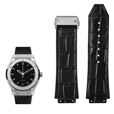 Imagem de BDNJN Pulseira masculina de couro genuíno para Hublot Big Bang Series pulseira de couro bovino com acessórios de ferramentas, preto e marrom 26 x 19 mm (preto-prata bucke)