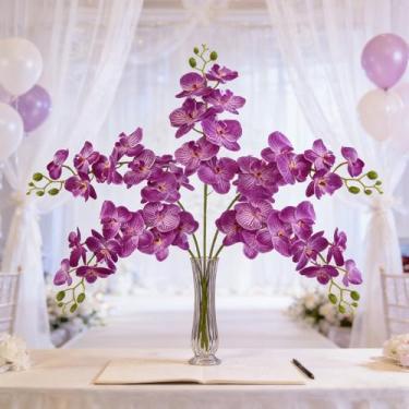 Imagem de HCTCPALS Orquídea branca de 102 cm, flores artificiais, 5 peças, orquídeas falsas, hastes longas, ramos de Phalaenopsis, orquídeas de seda de toque real, para vaso para chá de panela, festa de casa