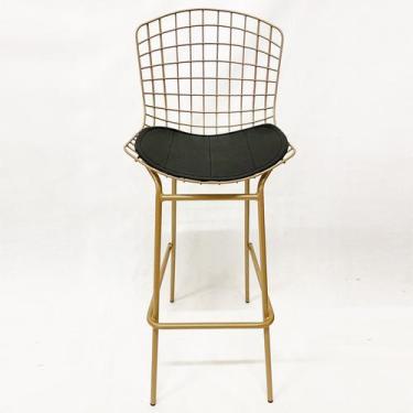 Imagem de Banqueta BERTÓIA dourado fosco assento preto tubular altura 70cm - Pol