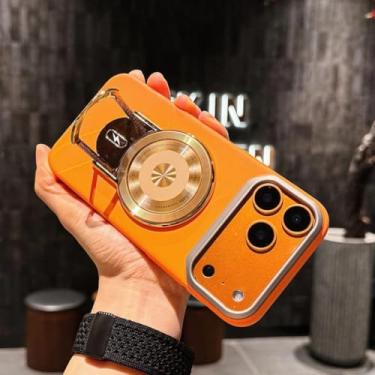Imagem de SFDSUH Suporte magnético para capa protetora com haste retrátil para iPhone 16 Pro (para iPhone 16 Pro/Laranja)