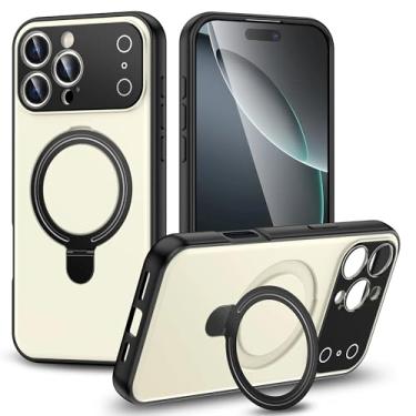 Imagem de SFDSUH Capa dobrável de luxo com suporte magnético e carregamento sem fio para iPhone 16 Pro Max (para iPhone 16 Pro Max/Branco Antigo)