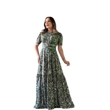 Imagem de Vestido Longo Feminino 1 Maria Manga Princesa Estampado , Preto, G