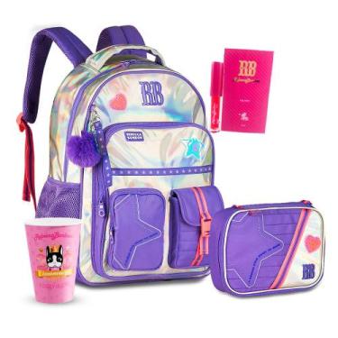 Imagem de Kit Mochila Holográfica R Costas Grande Estojo Box Escolar - Rebecca B