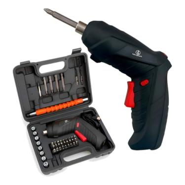 Imagem de Parafusadeira Elétrica Dobrável 3.6V Recarregável USB | Articulada 90º e 180º | Kit 45 Peças com Maleta e Bits | Luz LED e Bateria 1300mAh | Portátil para Montagem de Móveis e Manutenção