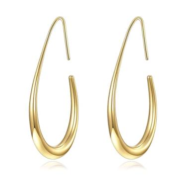 Imagem de Brincos ousados de alta qualidade para mulheres, moderno, estiloso, design de argola de ouro liso, joia banhada a ouro 18 K, Extra, Cobre, Sem pedra preciosa