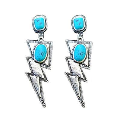 Imagem de Brincos de raio turquesa ocidental, pedra verde natural, flash trovão, para mulheres, meninas, vaqueiras, punk, joias de festa, Pedra Turquesa, Turquesa