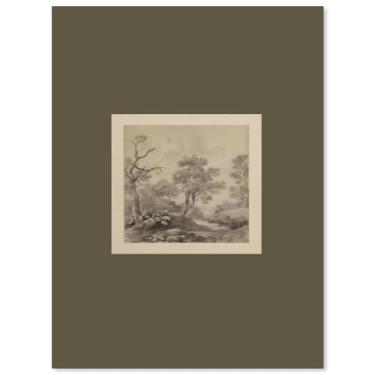 Imagem de FoxUncle Pôster em tela de paisagem florestal vintage árvore botânica arte de parede impressão de esboço verde pintura para quarto de campo sala de estar decoração de parede 30,5 x 40,6 cm sem moldura