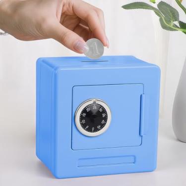 Imagem de Cofrinho, caixa de dinheiro pequena com trava de combinação, caixa de dinheiro de metal com compartimento para economizar dinheiro, 12,7 x 12,7 x 9,5 cm, azul