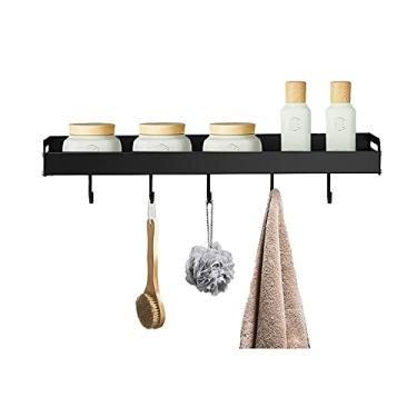 Imagem de Prateleiras flutuantes de 60 cm, prateleiras de armazenamento montadas na parede para cozinha, banheiro, com 5 ganchos de toalha, 2 estilos (Cor: A, Tamanho: 30 cm) (A 50 cm)