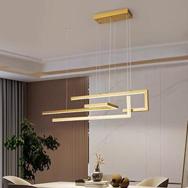 Imagem de Luminária pendente retangular moderna com intensidade regulável para mesa de jantar, design moderno e personalizado com controle remoto, ideal para sala de estar, sala de jantar e escritório