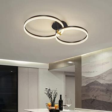 Imagem de Lustre de teto moderno com anéis de acrílico e LED, com controle remoto, ideal para sala de jantar, quarto, sala de estar e quarto infantil (preto, 2 anéis).