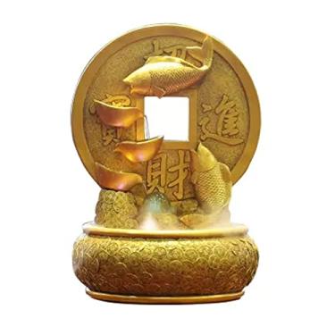 Imagem de Fonte de água de mesa, fonte de mesa, decoração de cascata com bola decorativa rotativa, peixe, Koi dourado, mesa, decoração, fortuna e boa sorte, meditação cachoeira para escritório, sala de estar