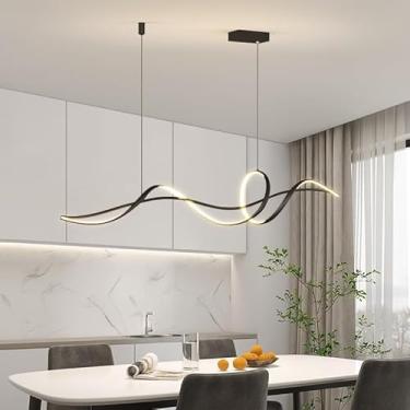 Imagem de Luminária de mesa de jantar moderna com pendente, design espiral e dimerizável com controle remoto, altura ajustável, em alumínio e acrílico, ideal para restaurantes e salas de estar (120 cm