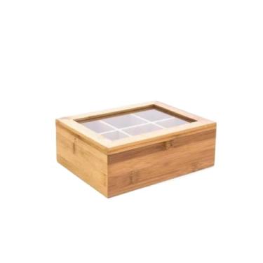 Imagem de Porta Chá Bijuterias Especiarias Gin Bambu 8 Divisórias - 32 * 19.5 * 9.5cm, Complementa Decoração Casual ou Clássica(Médio 6 Nichos - Jolitex Mek)