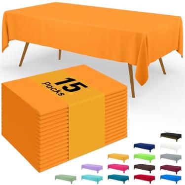 Imagem de Smiry Toalha de mesa descartável – pacote com 15, toalhas de mesa retangulares impermeáveis de 137 x 272 cm para festas, capa de mesa de plástico decorativa, à prova de vazamento e resistente, laranja