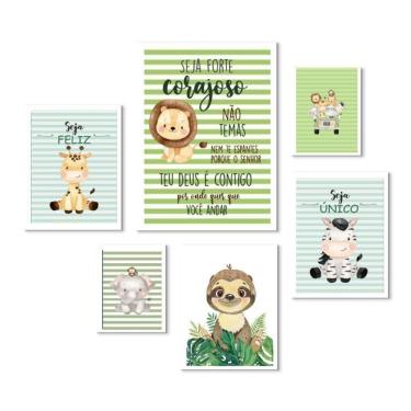 Imagem de Kit 6 Quadros Quarto Infantil Safari - Listradinho - Vidro