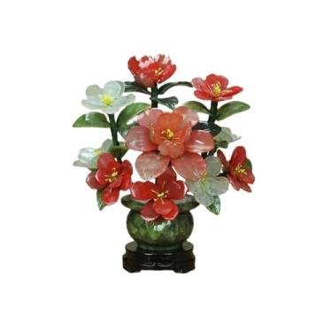 Imagem de Bonsai artificial jade estilo chinês camélia ornamento esculpido, flor e planta bonsai artificial bonsai árvore bonsai