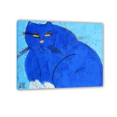 Imagem de Walasse Ting Impressão de arte em tela galo de gato azul famosa reprodução de pintura feminina floral colorida grande decoração de parede para quarto moldura de 90 x 70 cm (89 x 71 cm)