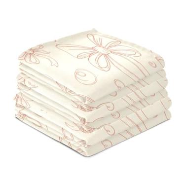 Imagem de Wassud Laços de fita creme. Toalhas de prato de cozinha pacote com 6 panos de prato macios com laço para pendurar toalha de mão de secagem rápida super absorvente toalhas de chá de mesa decorativas 71