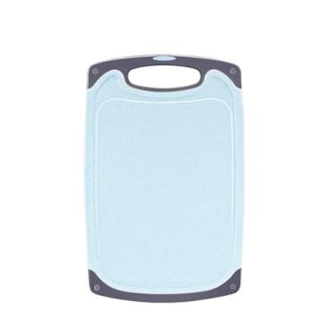 Imagem de Tabuleiro de Corte Cozinha Palha Trigo Natural para Vegetais Frutas Carnes Lavável na Máquina Lavar Pratos com Sulcos Suco e Alça