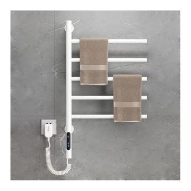 Imagem de YJSG Suporte giratório para aquecedor de toalhas, toalheiro elétrico giratório montado na parede, aquecedores de toalha de aço inoxidável para banheiro, 5 barras com temporizador, 1h-24h, 82w, para