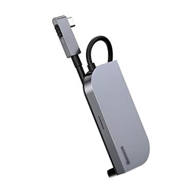 Imagem de HHHJQFAAT Hub USB C tipo C 6 em 1 para porta USB 3.0 PD 4K HD USB 3.0 conector de 3,5 mm USB-C adaptador de hub USB