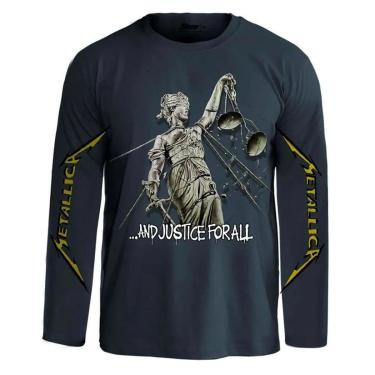 Imagem de Camiseta de Banda Metallica Stamp em Algodão Manga Longa Gola Redonda-Unissex