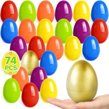 Imagem de Ovos de Páscoa de plástico SpringFlower 72 unidades mais 2 ovos dourad