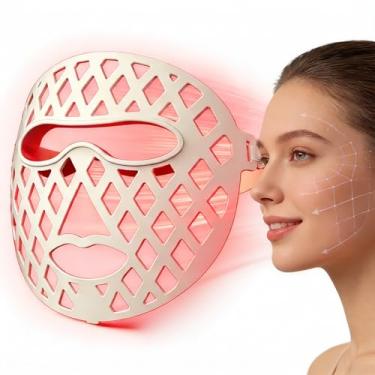 Imagem de Warmforwel Máscara Facial LED 8 Cores – Luz Vermelha & Infravermelha, 66 LEDs 7 em 1, Design Vazado, Controle Remoto, Bateria 3000mAh, Timer Automático, Dispositivo de Beleza Facial para Uso Doméstico