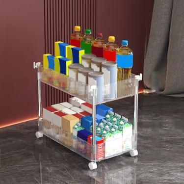 Imagem de Carrinho de armazenamento com rodinhas de 2 a 4 níveis com rodas bloqueáveis, organizador utilitário móvel para escritório, banheiro e lavanderia, carrinho de unidade de prateleiras transparente, 37