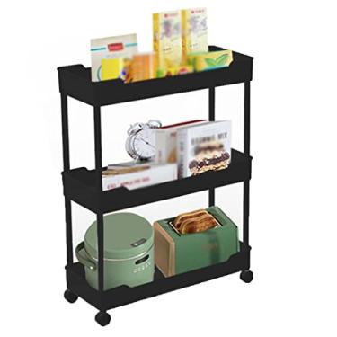 Imagem de Carrinho de armazenamento fino com rodas, estante móvel de 3 níveis, carrinho organizador que economiza espaço para cozinha, banheiro, lavanderia - Design fino versátil