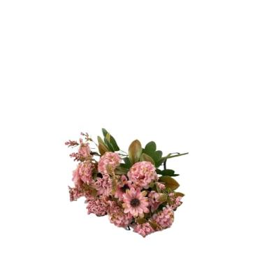 Imagem de Flores Artificiais de Crisântemo em Seda para Decoração de Bolo DIY, Buquê Artificial para Casamento, Festa e Casa (Rosa kit com 3)
