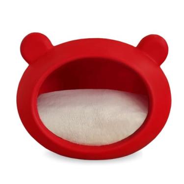 Imagem de Casa Cama Toca Iglu Pet em Polietileno para Gatos e Cachorros Mini | Impermeável, Lavável, com Almofada de Pelúcia(Vermelho Ferrari Almofada Bege)