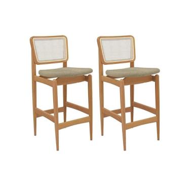 Imagem de Banqueta Cozinha Liz 1BMM009CA Premium Madeira Maciça Kit 2 Un Carvalho/Boucle Bege/Tela Bege Kappesberg