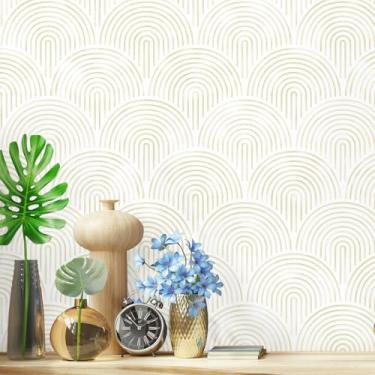 Imagem de Aniboo Papel de parede moderno para contato boho papel de parede neutro autoadesivo removível para banheiro cozinha quarto bege geométrico decorativo contato papel abstrato vinil 590 pol. 43 pol