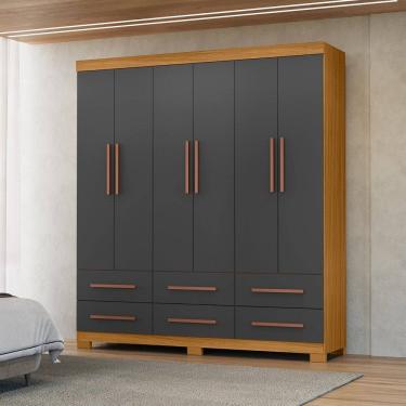 Imagem de Guarda-roupa Casal 6 Portas 6 Gavetas Milano Carvalho Americano/Grafite