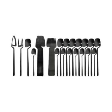 Imagem de Conjunto De Talheres De Aço Inoxidável Preto Fosco Com 32 Peças, Faca,