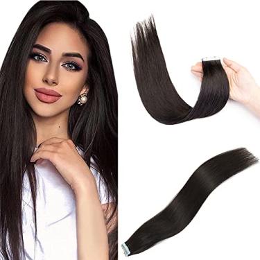 Imagem de VADES Extensões de cabelo com fita adesiva Remy cabelo humano natural preto fita extensões de cabelo humano real 50 gramas extensões de trama de pele invisível sem costura 50 gramas 20 peças