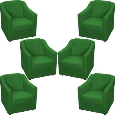 Imagem de Kit 6 Poltronas Mila Pé De Plástico Cromado - Verde Suede