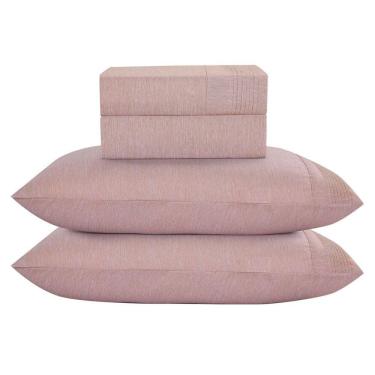 Imagem de Jogo De Lençol Queen Mesclado Micropercal 300 Fios Toque De Algodão 4 Peças - Malva